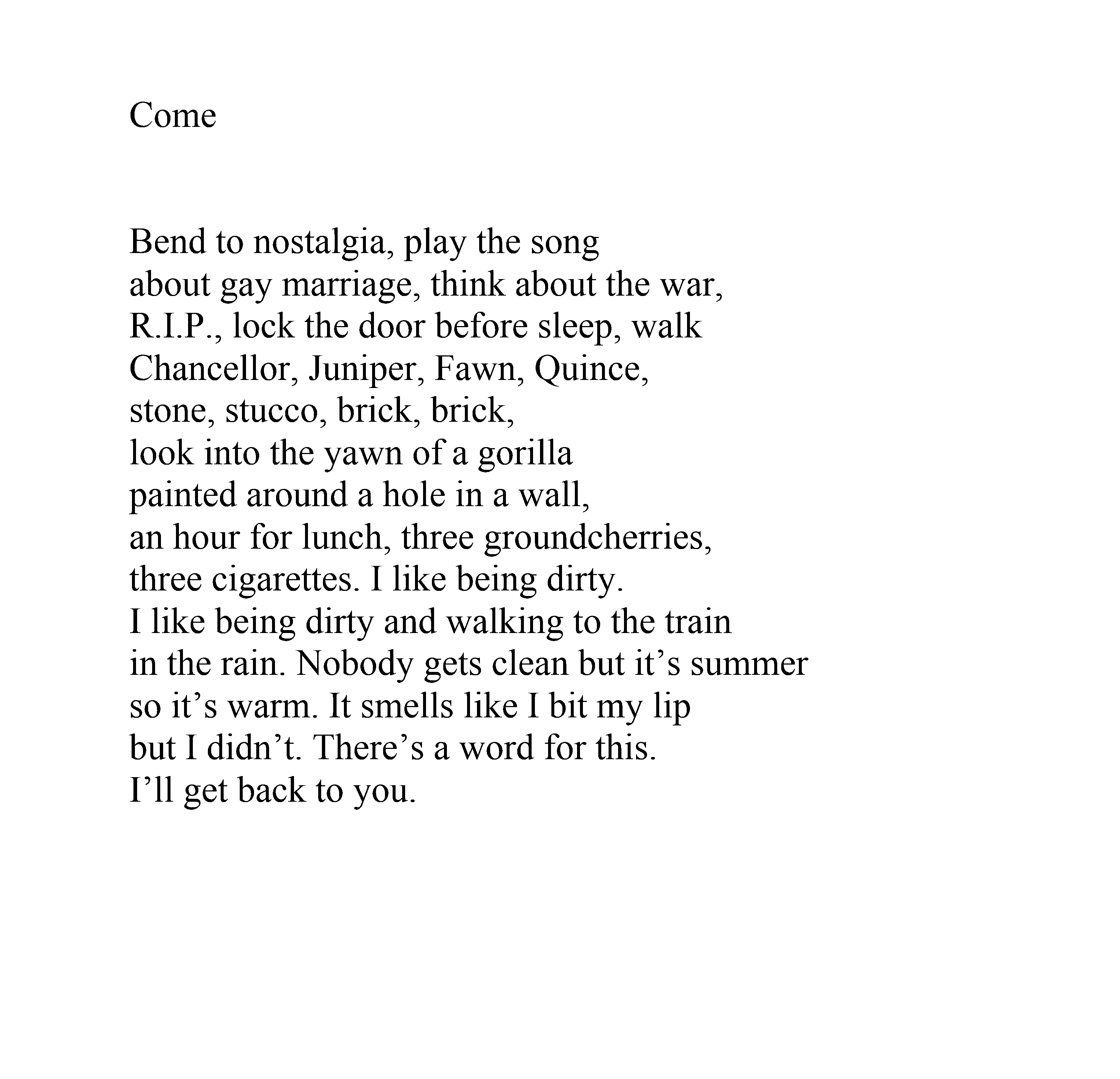 come poem by matthew girolami