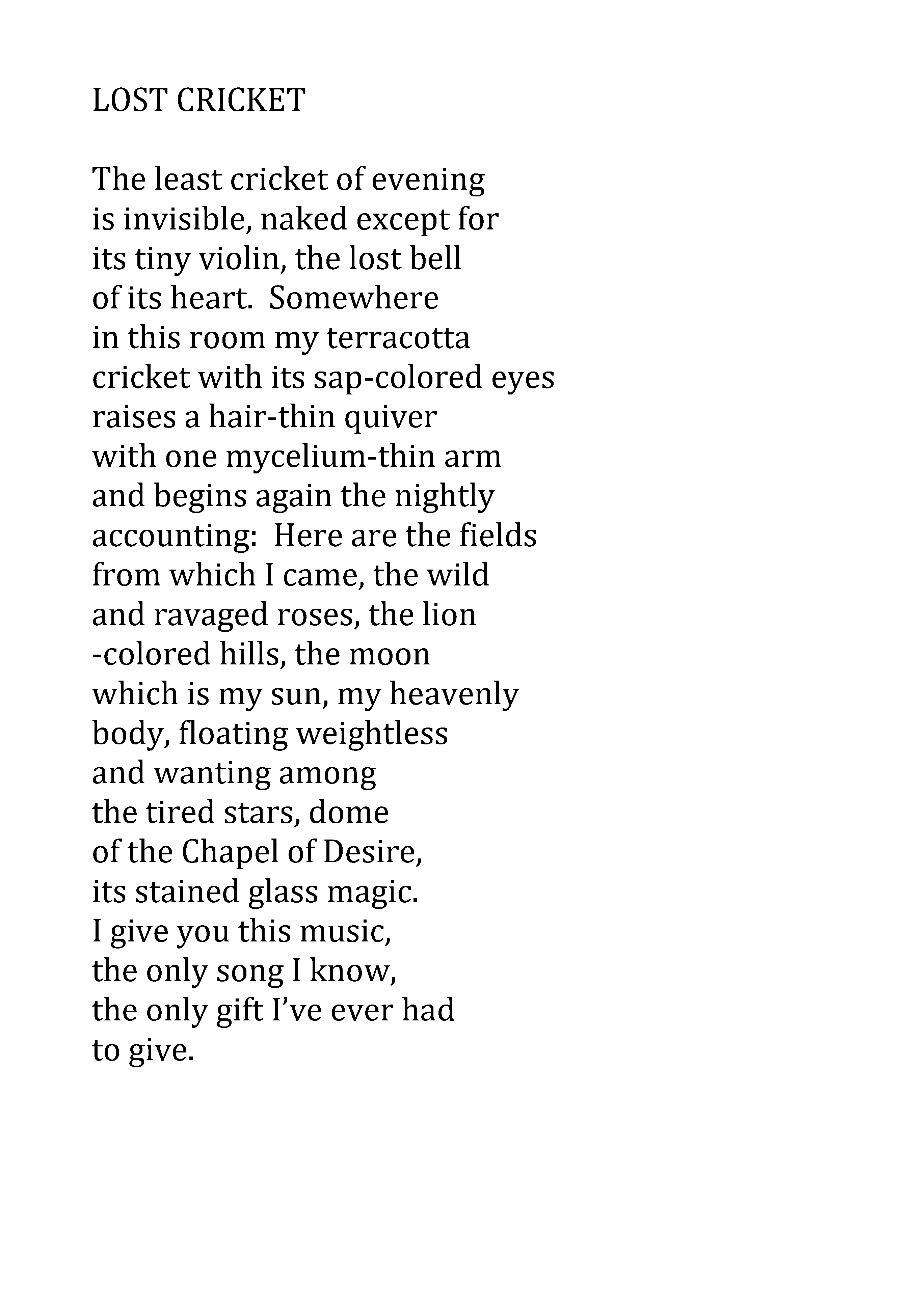 lost cricket poem by dorianne laux